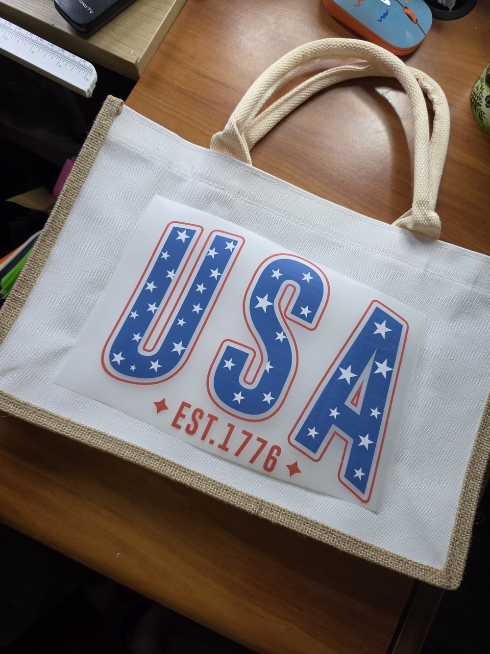 USA Star Print Tote Bag in Blue, Red, and White